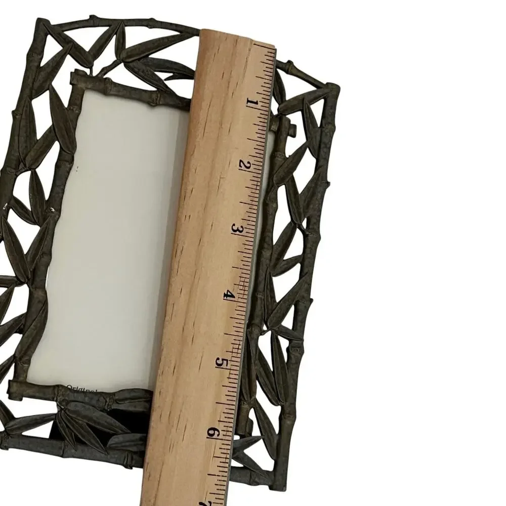 Vintage Faux Bamboo Cast Metal Picture Frame Dark Gray Metal Made in Taiwan ROC